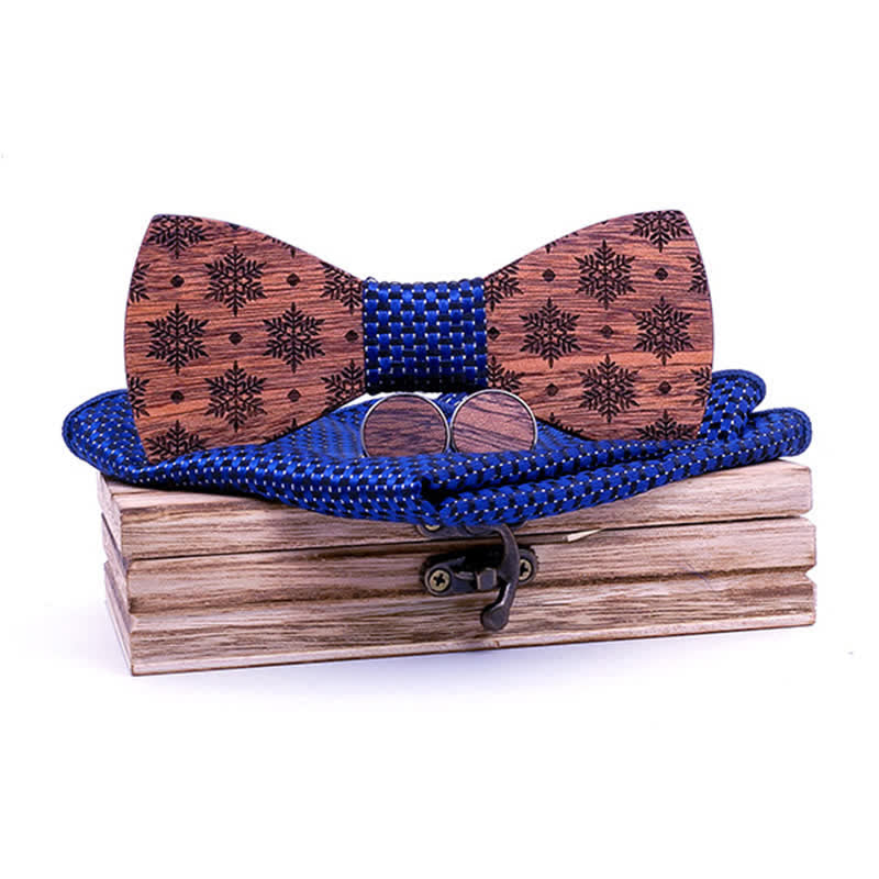 Lot de 3 nœuds papillon en bois à motif flocons de neige pour homme