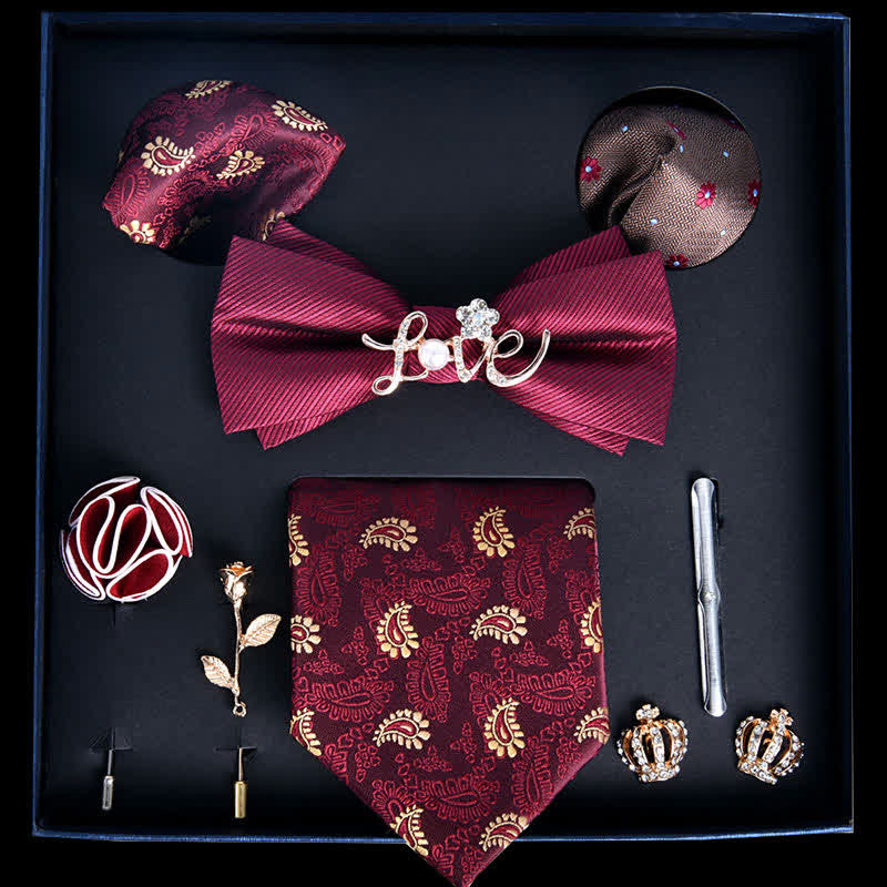 Coffret cadeau de 8 nœuds papillon de luxe à imprimé noble rouge et or - Rouge et Or - image 0