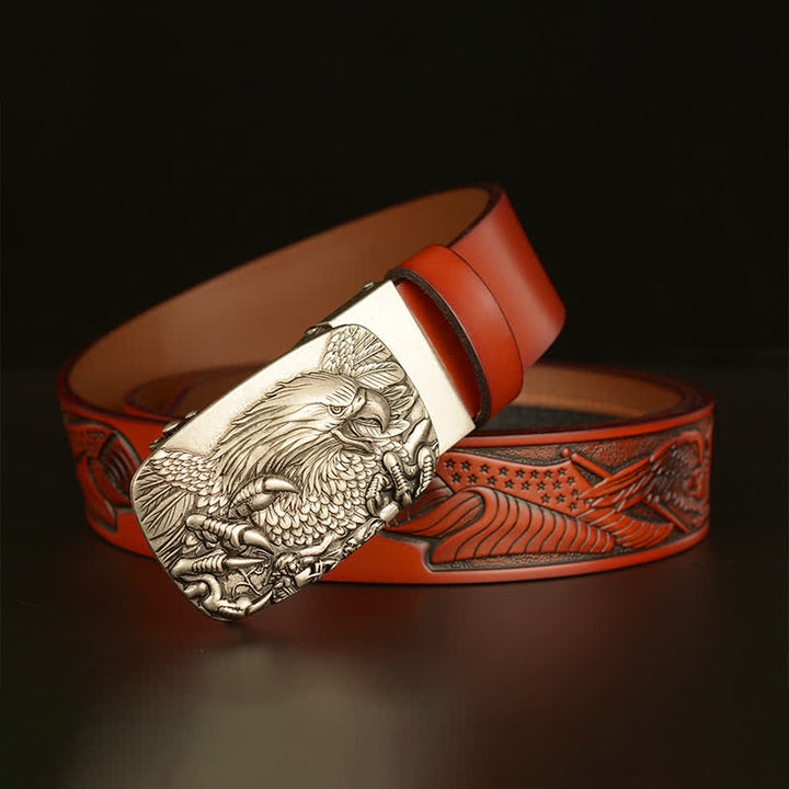 Ceinture en cuir à boucle automatique vintage pour homme avec ailes d'aigle