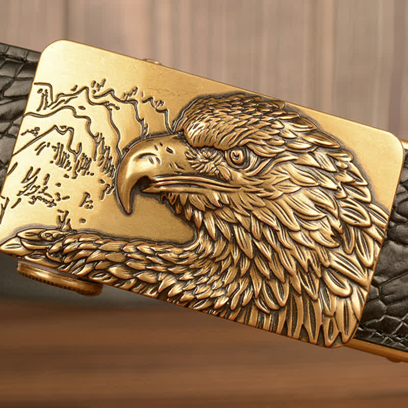Ceinture en cuir pour homme avec motif crocodile et aigle sculpté