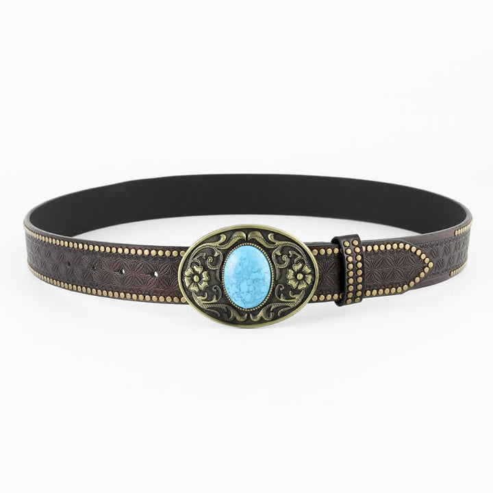 Ceinture en cuir turquoise ovale de style bohème pour homme
