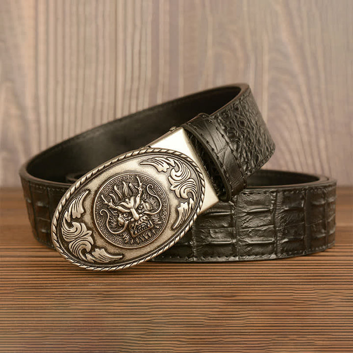 Ceinture en cuir à motif crocodile et tête de dragon pour homme