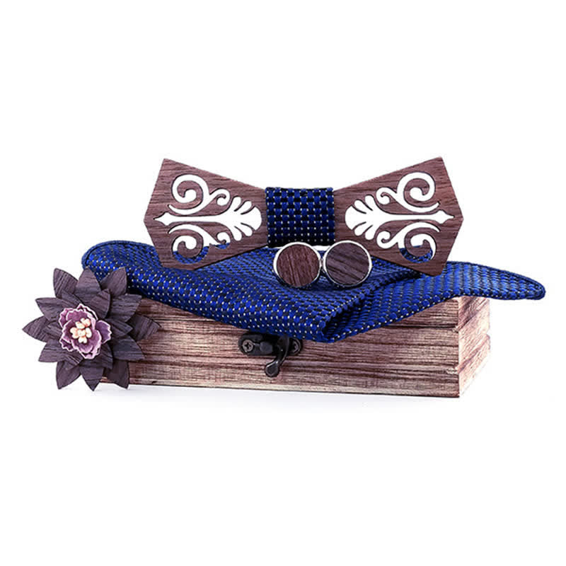 Lot de 4 nœuds papillon en bois à motif de fleurs creuses pour hommes
