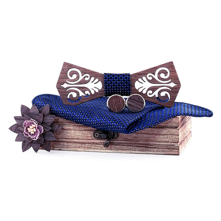 Lot de 4 nœuds papillon en bois à motif de fleurs creuses pour hommes
