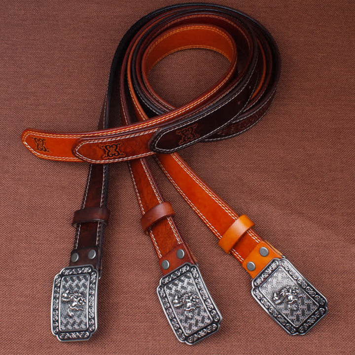 Ceinture en cuir de cheval argenté ethnique pour homme avec motif cowboy