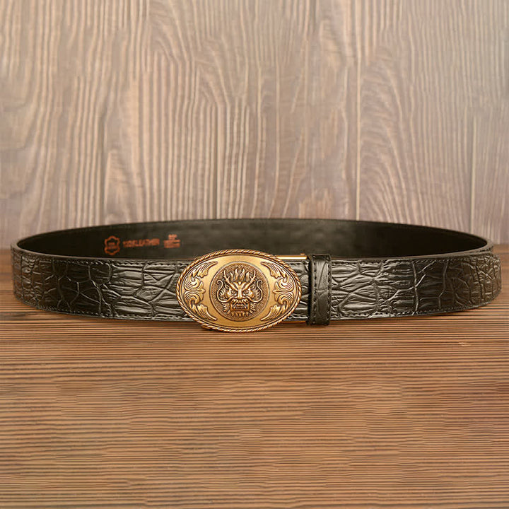 Ceinture en cuir à motif crocodile et tête de dragon pour homme