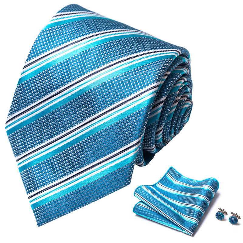 Ensemble de 3 cravates rayées turquoise et bleu aqua pour homme