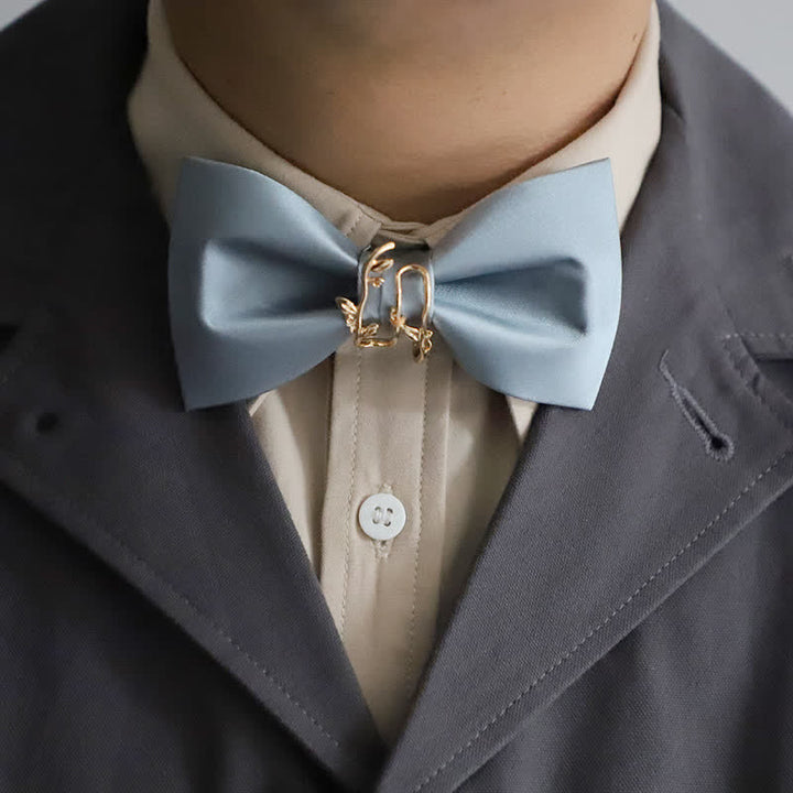 Nœud papillon en satin soyeux à motif feuille de vigne dorée pour homme
