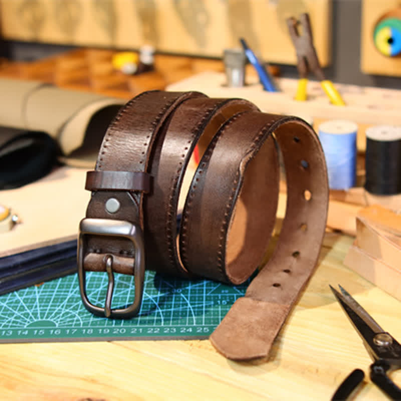 Ceinture en cuir vieilli style western pour homme - image 0