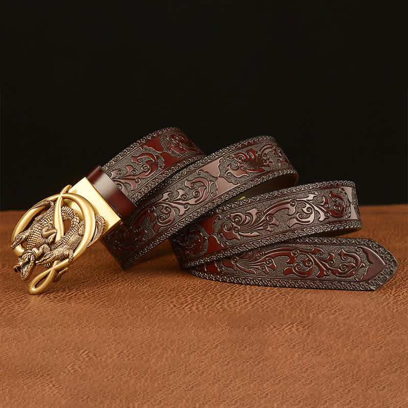 Ceinture en cuir gaufré avec boucle crocodile pour homme