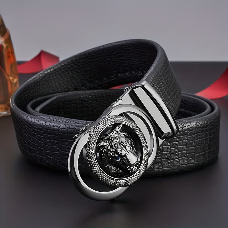 Ceinture en cuir à boucle tête de léopard motif serpent pour homme