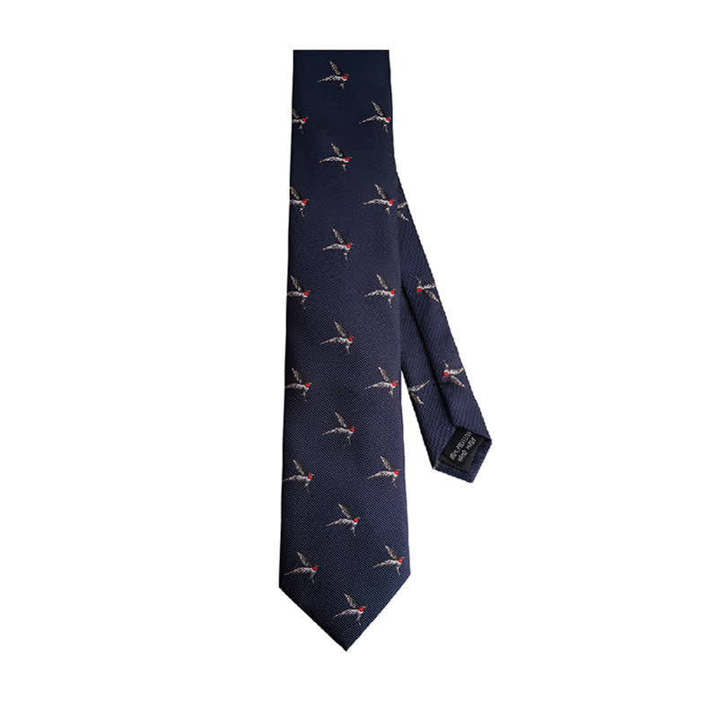 Cravate tissée brodée bleu marine pour homme avec motif hirondelle