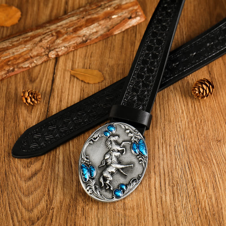 Ceinture en cuir synthétique avec pierres précieuses et doubles chevaux pour homme