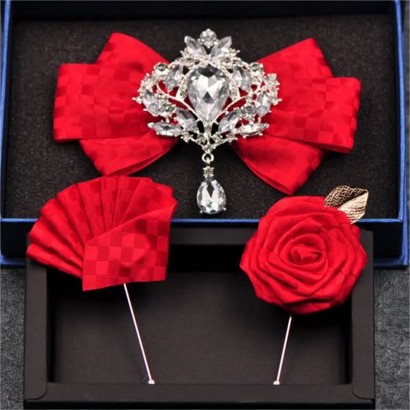 Ensemble de 3 broches et nœuds papillon à carreaux en strass