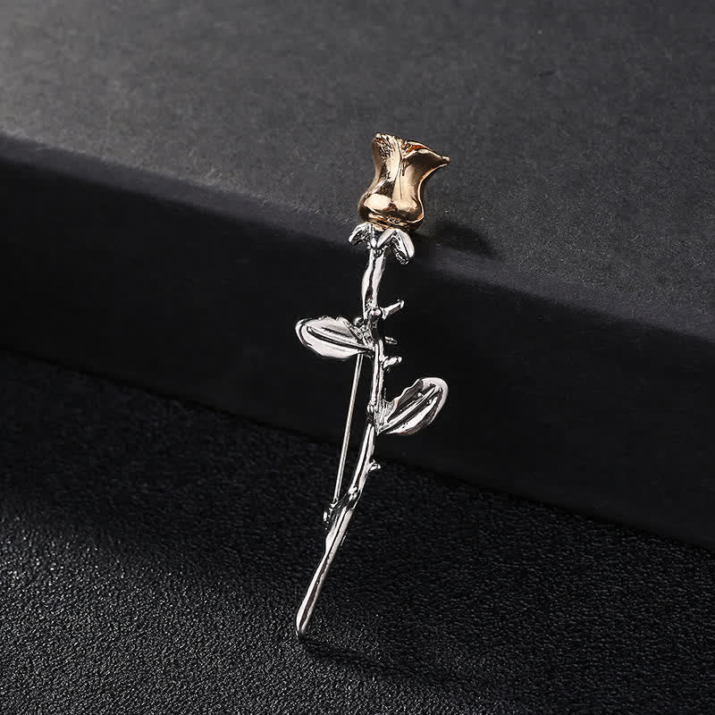 Broche charmante pour homme en forme de tige de rose - Argent - image 2