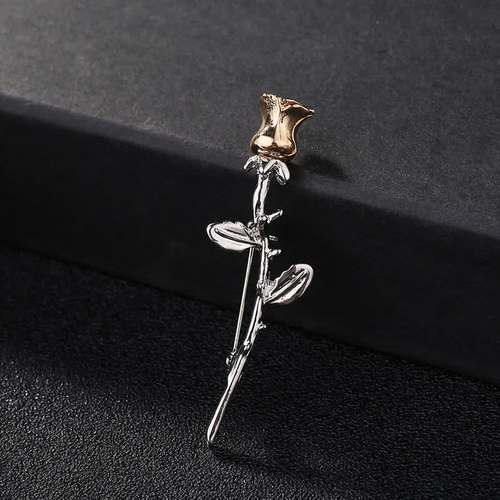 Broche charmante pour homme en forme de tige de rose - Argent - image 2