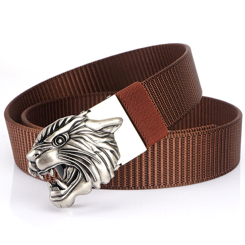 Ceinture en nylon à tête de tigre rugissante pour homme