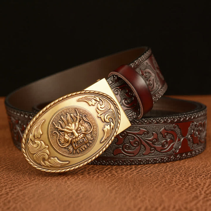 Ceinture en cuir à boucle elliptique pour homme avec dragon