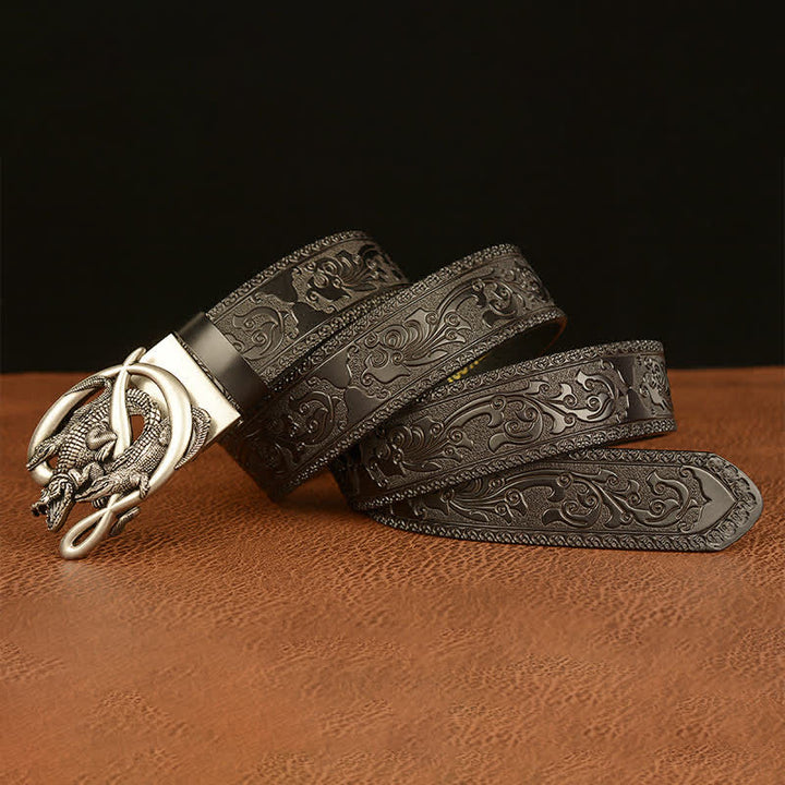 Ceinture en cuir gaufré avec boucle crocodile pour homme