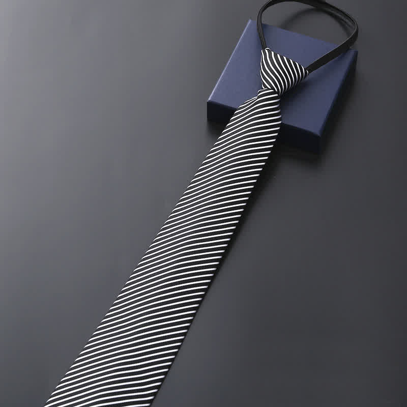 Cravate de mariage officielle à fermeture éclair pour homme - Rayé noir et blanc - image 1
