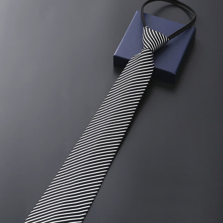 Cravate de mariage officielle à fermeture éclair pour homme - Rayé noir et blanc - image 1