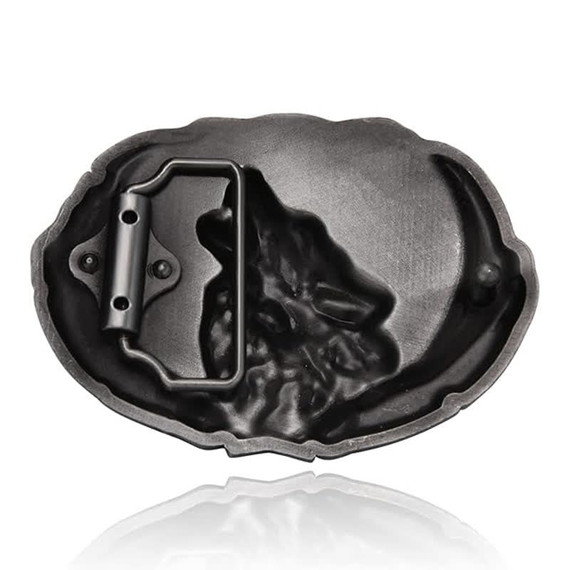 Ceinture en cuir à boucle ovale pour homme avec motif loup hurlant et lune
