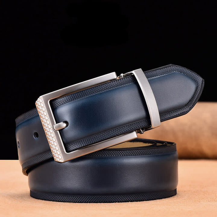 Ceinture en cuir noir et argent noble pour homme - Bleu foncé et argent - 46 - image 10
