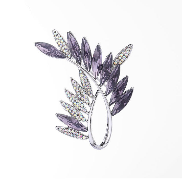 Broche en cristal pour femme en forme de branche d'olivier
