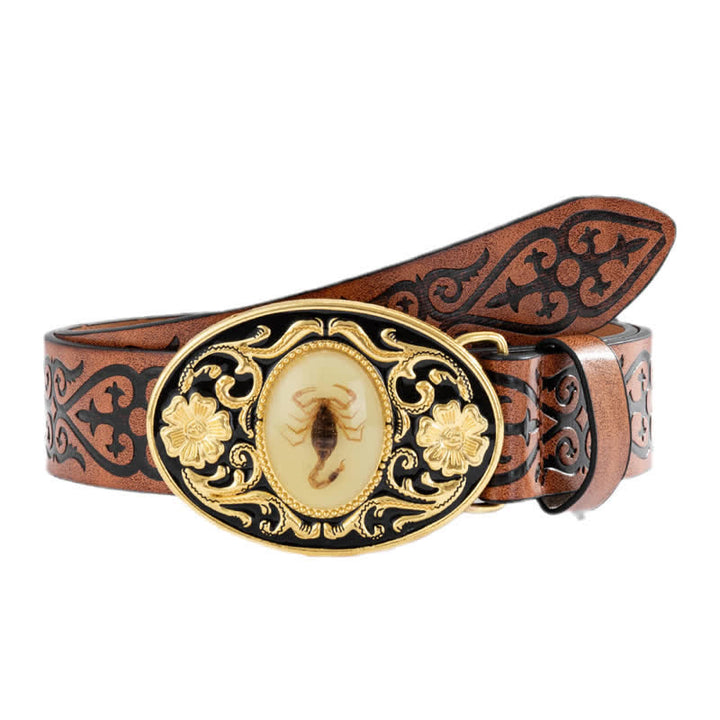 Ceinture en cuir avec boucle scorpion phosphorescente pour homme
