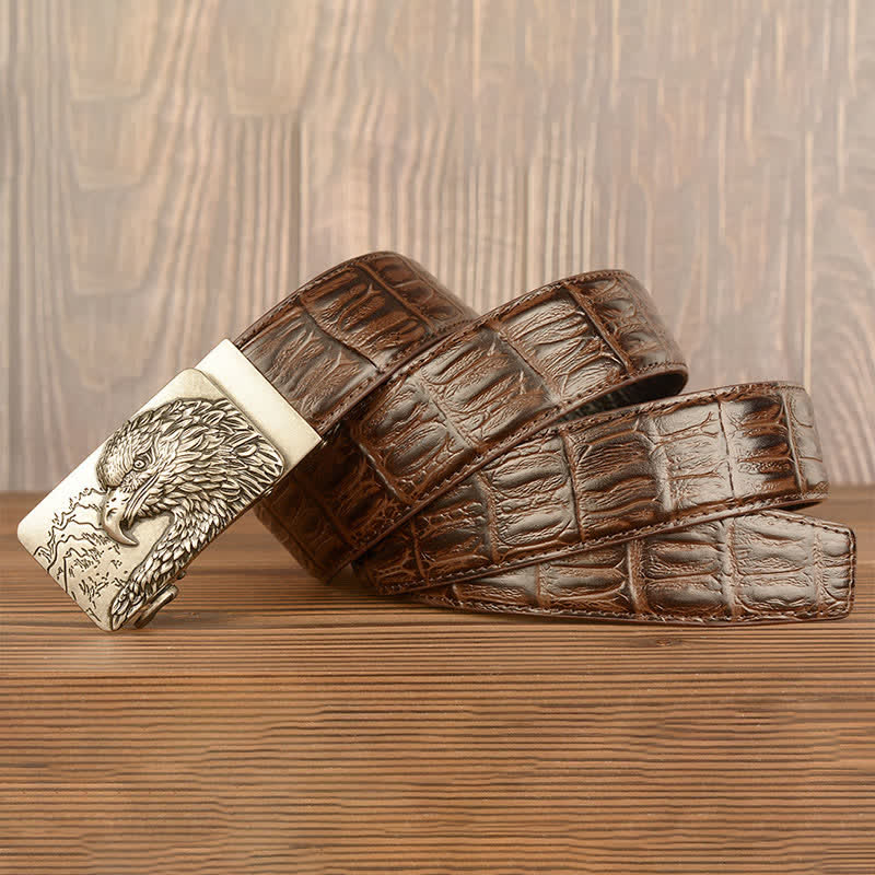 Ceinture en cuir pour homme avec motif crocodile et aigle sculpté