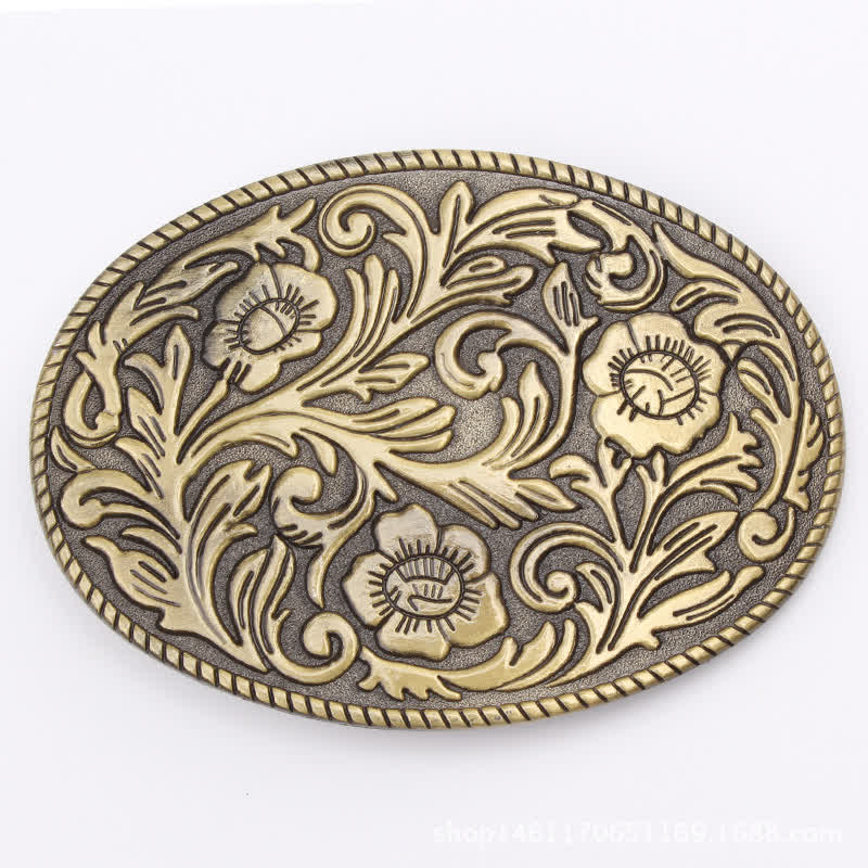Ceinture en cuir à boucle ovale classique à motif floral pour homme