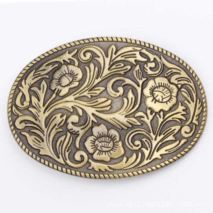 Ceinture en cuir à boucle ovale classique à motif floral pour homme