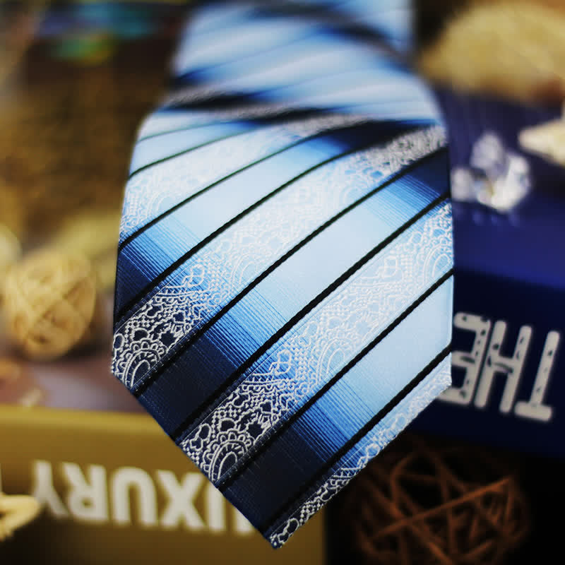 Cravate à rayures et motif cachemire dégradé de bleu pour homme