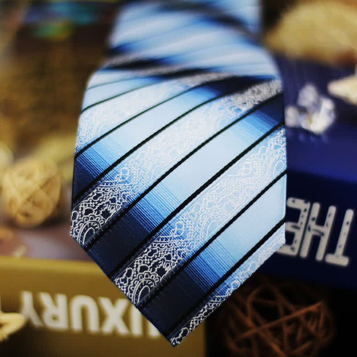 Cravate à rayures et motif cachemire dégradé de bleu pour homme
