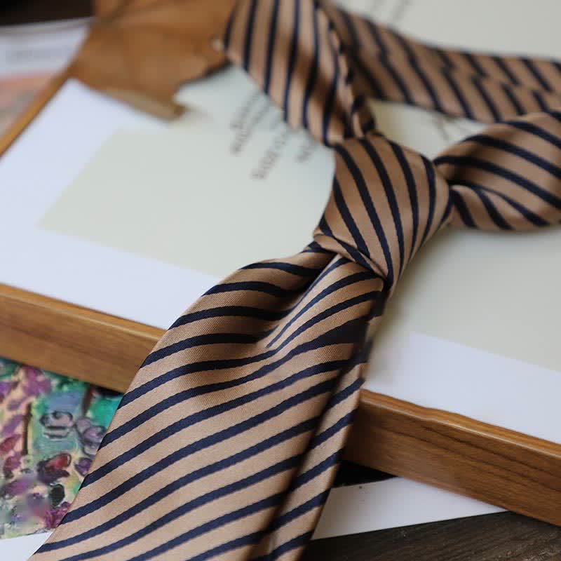 Cravate à rayures pour homme, série couleurs café, motif cachemire