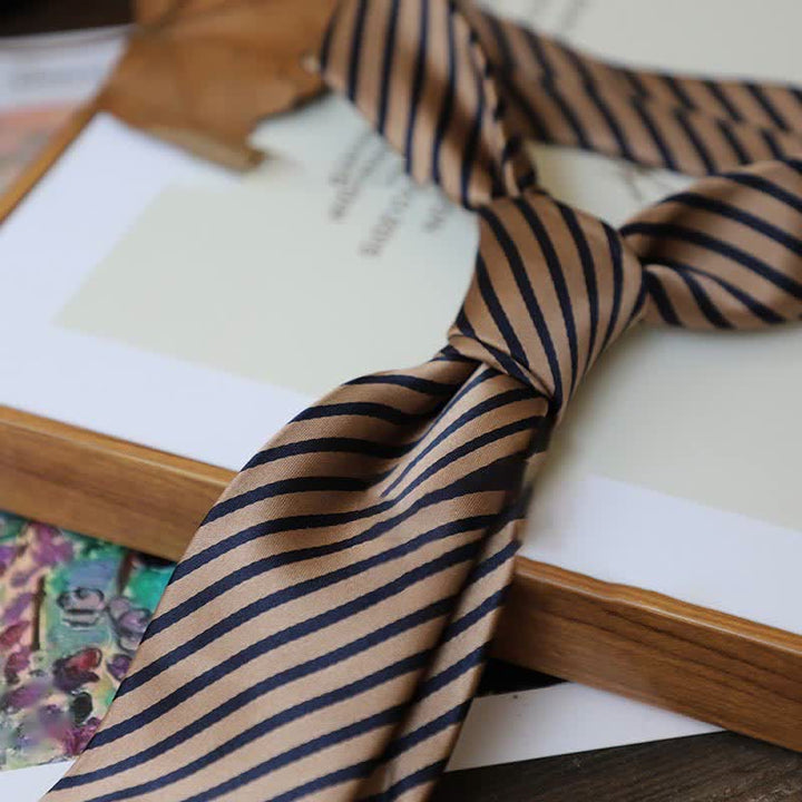 Cravate à rayures pour homme, série couleurs café, motif cachemire