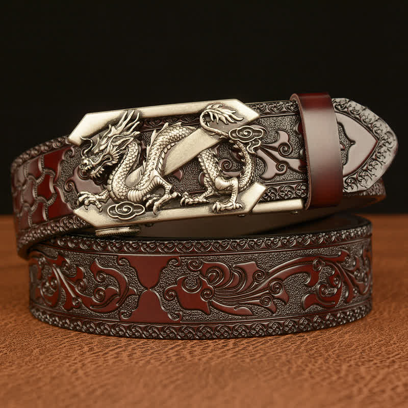 Ceinture en cuir pour homme avec motif rétro dragon Z en relief