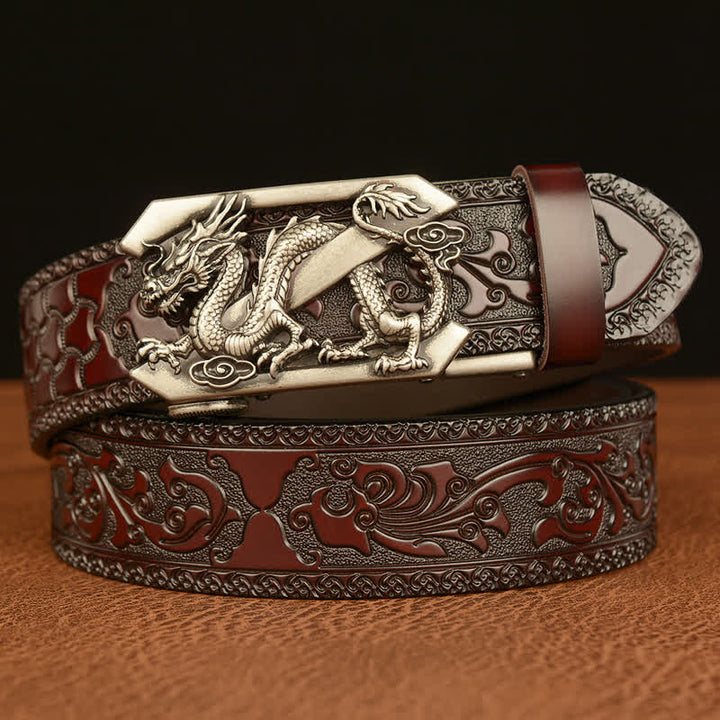 Ceinture en cuir pour homme avec motif rétro dragon Z en relief