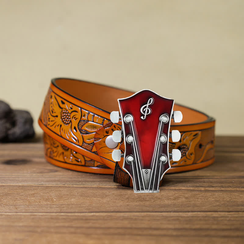 Ceinture en cuir avec boucle de tête de guitare musicale DIY pour homme