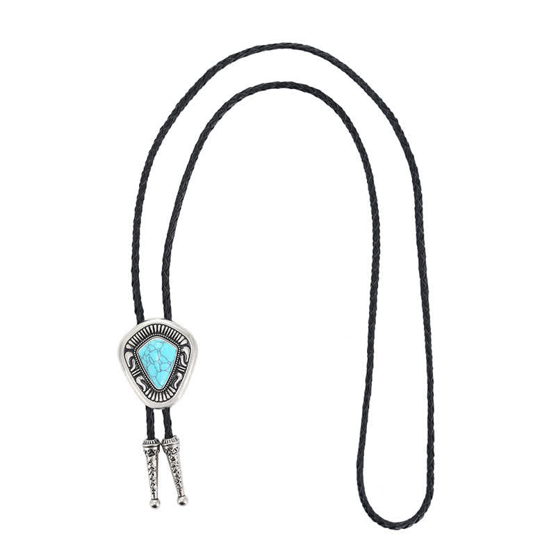 Cravate bolo spéciale géométrique en pierre turquoise bleue en agate