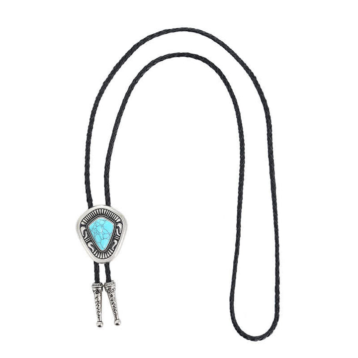 Cravate bolo spéciale géométrique en pierre turquoise bleue en agate