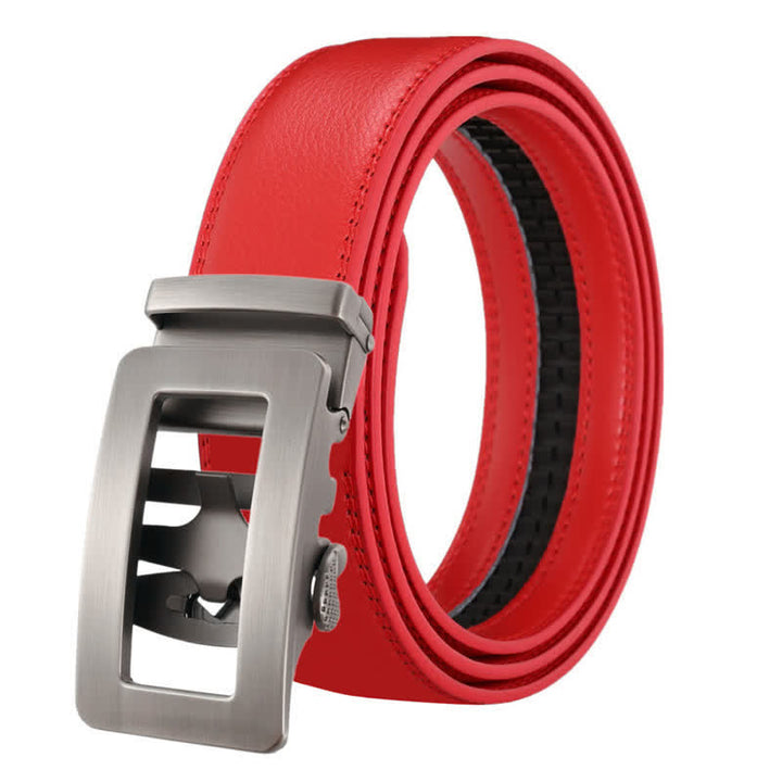 Ceinture en cuir à boucle automatique creuse simple pour homme - Rouge - 46 - image 10