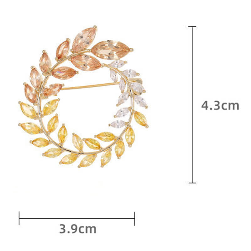 Broche en zircon doré pour femme avec feuilles de blé