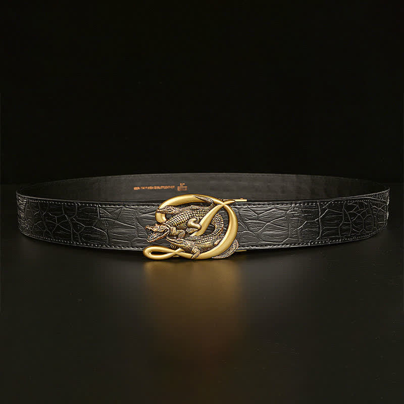 Ceinture en cuir à motif alligator avec boucle en crocodile pour homme