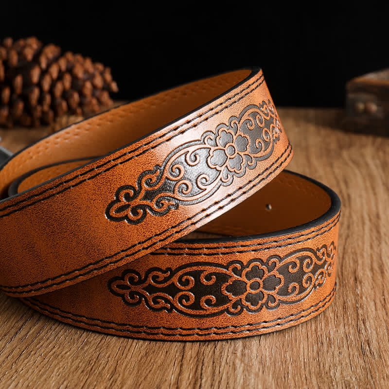 Ceinture en cuir avec boucle en forme d'aigle à tête sculptée blanche pour homme