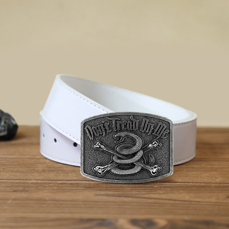 Ceinture en cuir à boucle pour homme, motif tête de mort et serpent à sonnette