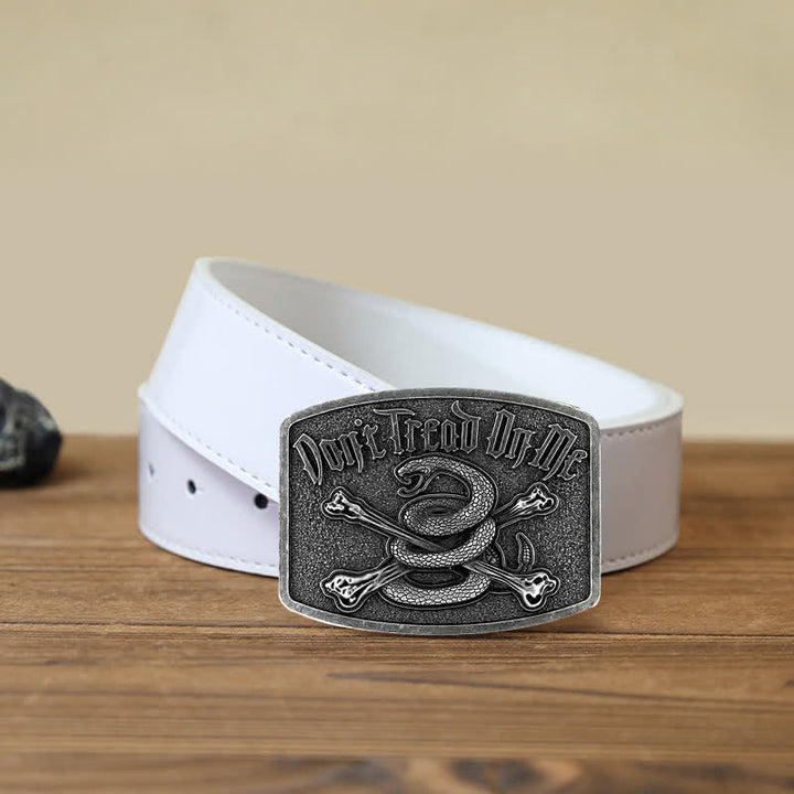 Ceinture en cuir à boucle pour homme, motif tête de mort et serpent à sonnette