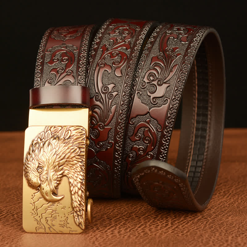 Ceinture en cuir sculptée à tête d'aigle pour homme