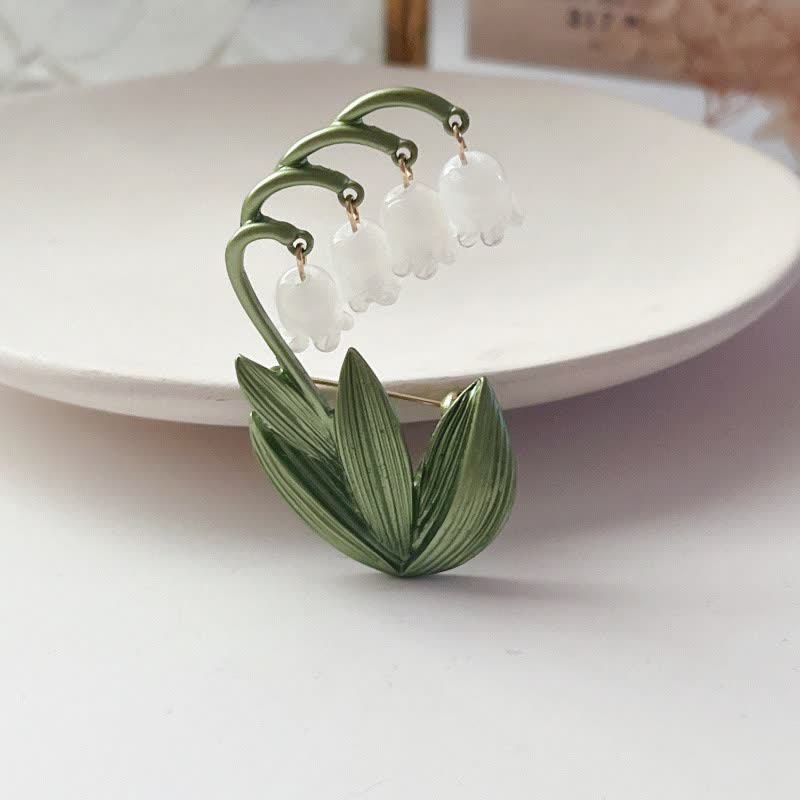 Broche muguet blanche pure pour femme