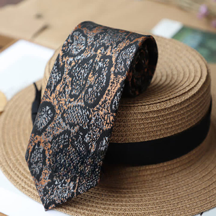 Cravate mystère exotique abstraite noire et orange pour homme